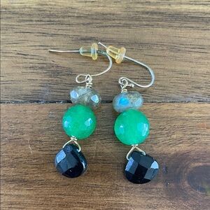 Green, Black, and Labradorite Faceted Drop Earrings